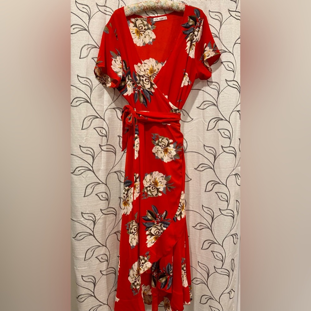 Red wrap dress